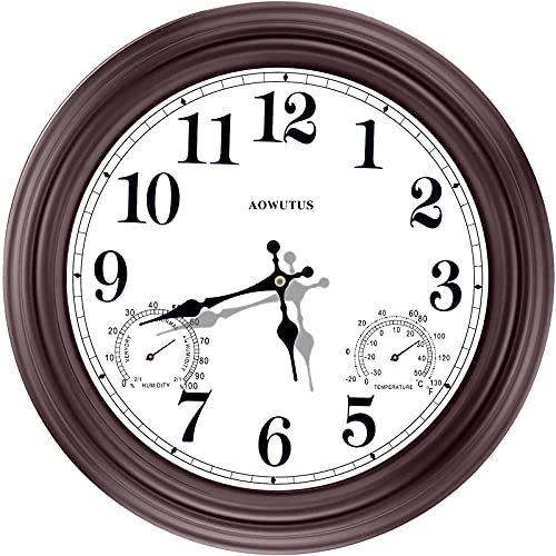 Wall Clock for Living Room Decor  14 in Extra Large Wall Clock Outdoor Clock Thermometer Combo Non Ticking Battery Operated Decorative Clock for Bedroom Office School